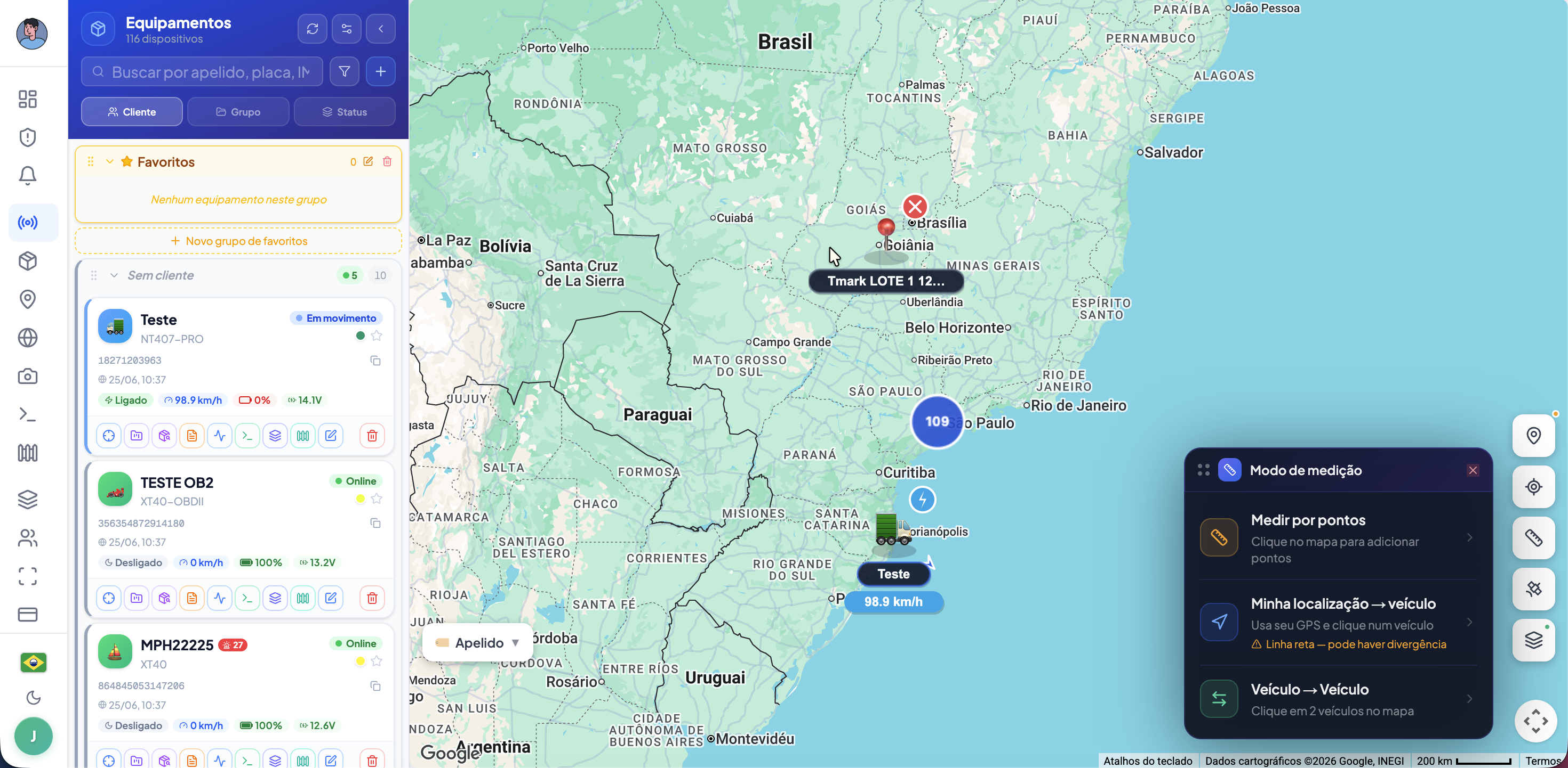 Mapa ao vivo com rastreadores no Brasil — plataforma Vitallin